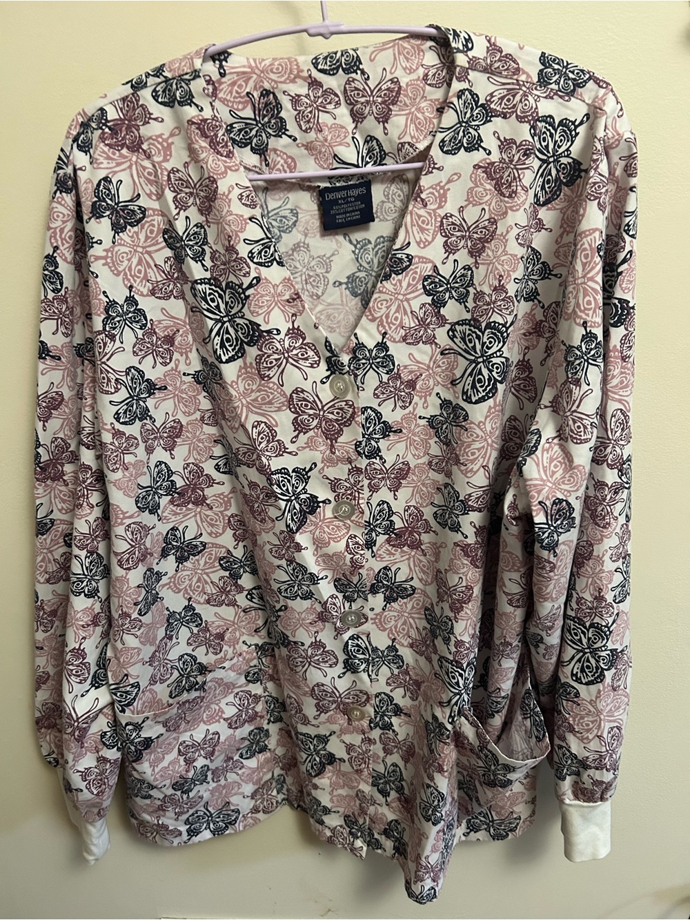 Denver Hayes Pink and Black Butterfly Scrub Jacket